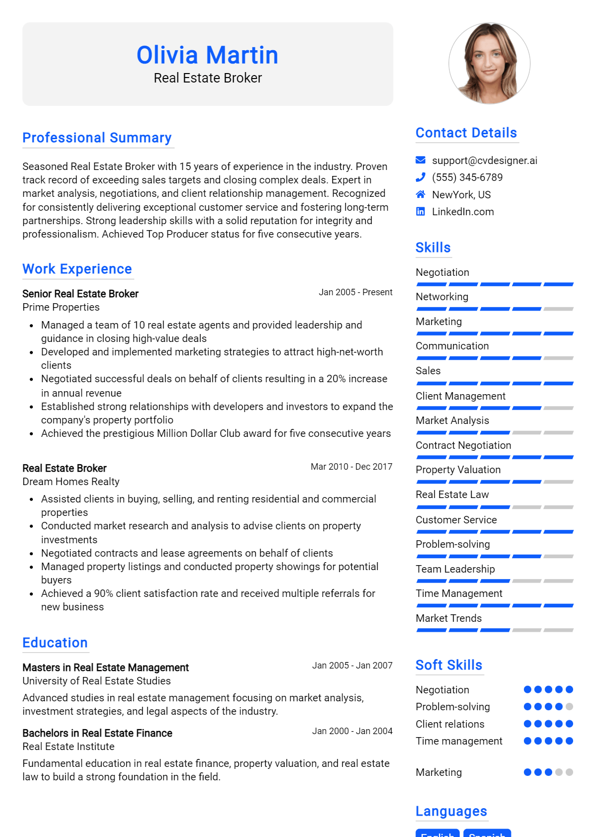 Real Estate Broker Resume Example for 2024: Effective Tips - CVDesigner.ai