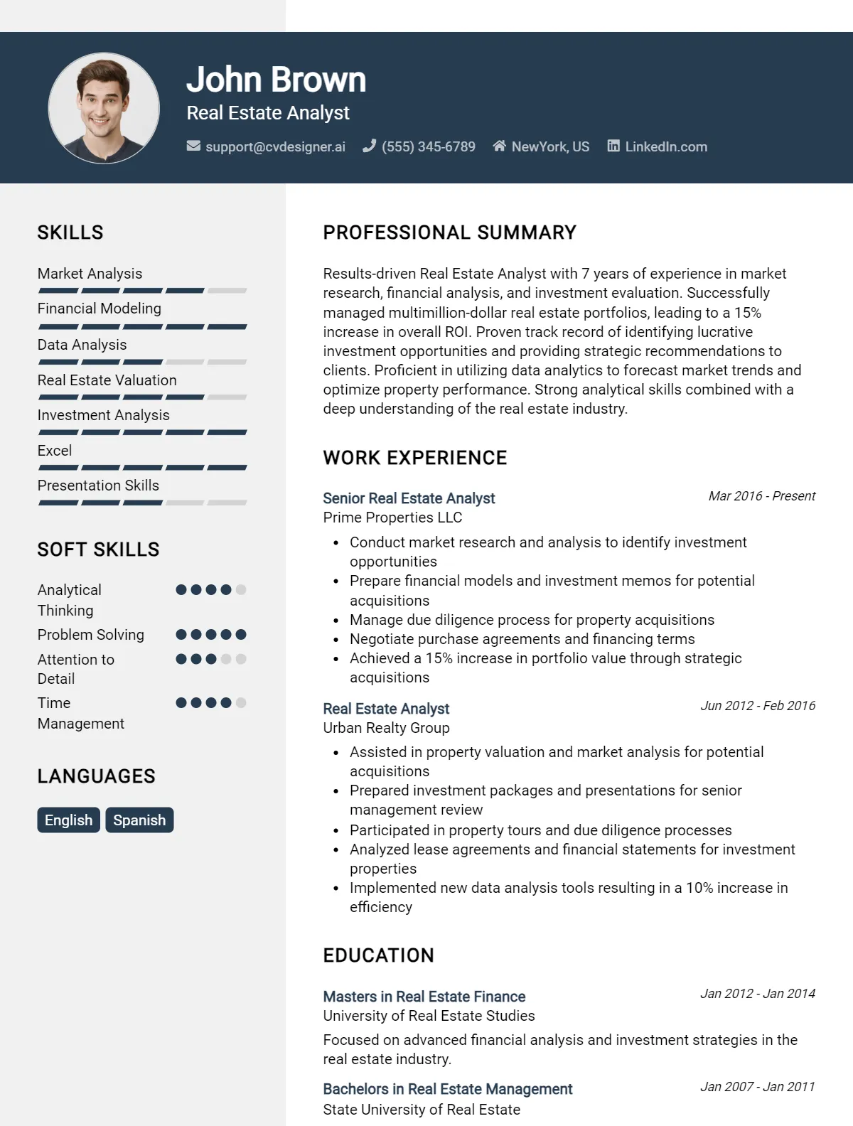 Real Estate Analyst CV Example