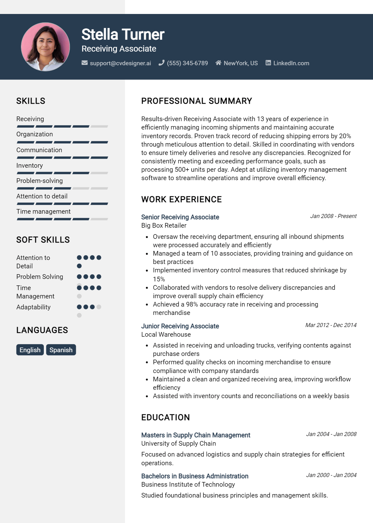 Receiving Associate Resume Example