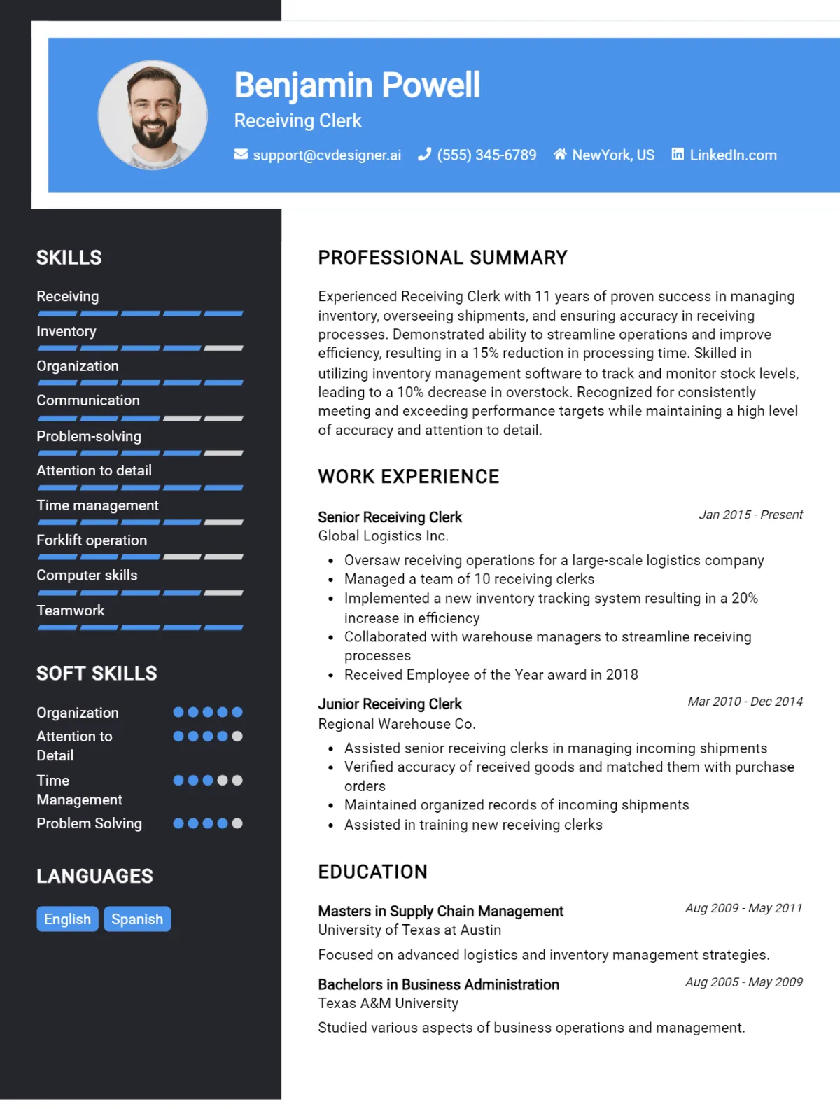 Receiving Clerk CV Example