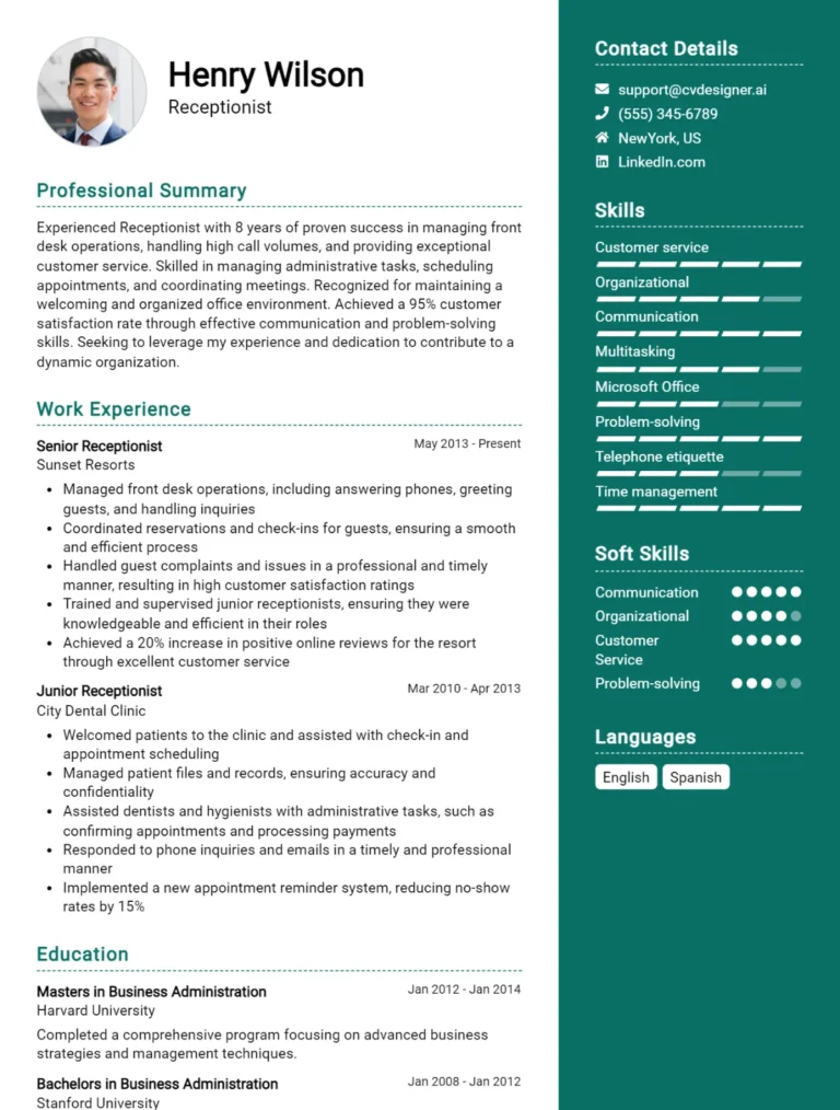 Receptionist CV Example For 2025: Proven Tips & Templates