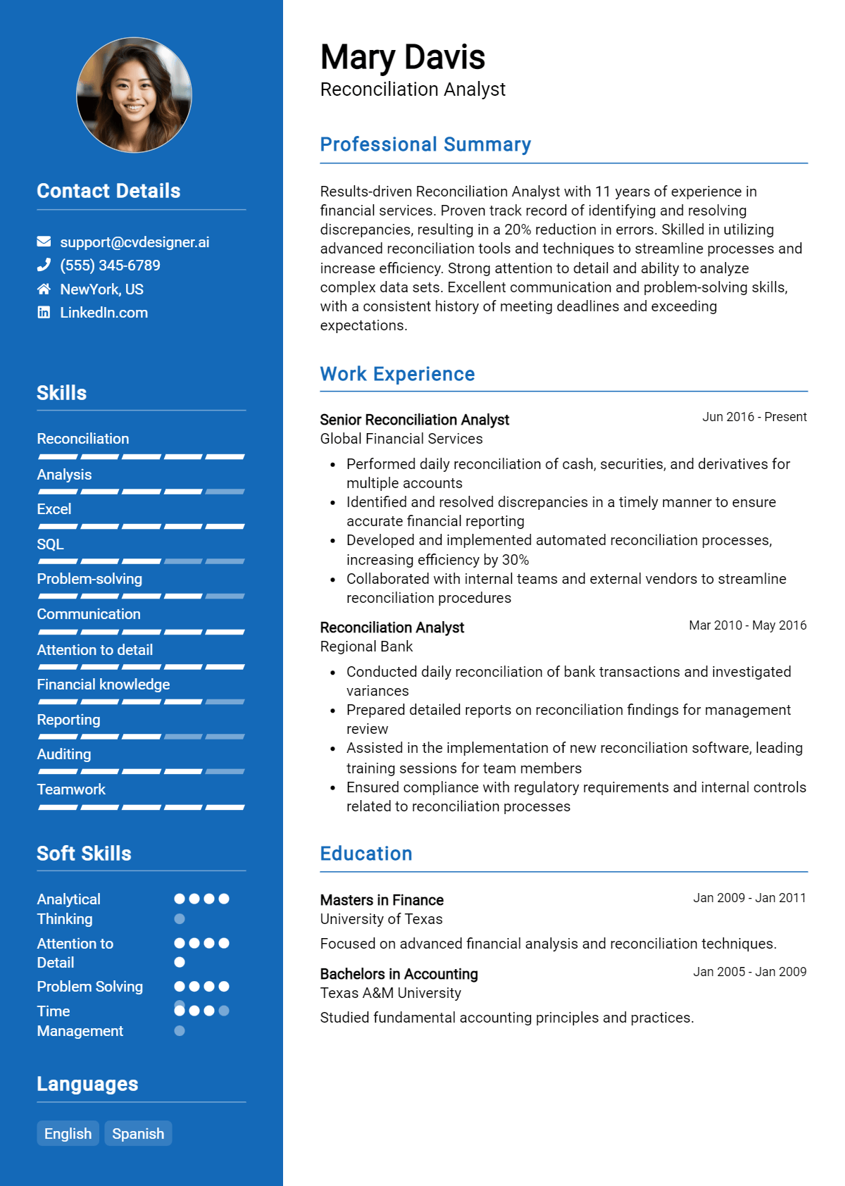 Reconciliation Analyst Resume Example