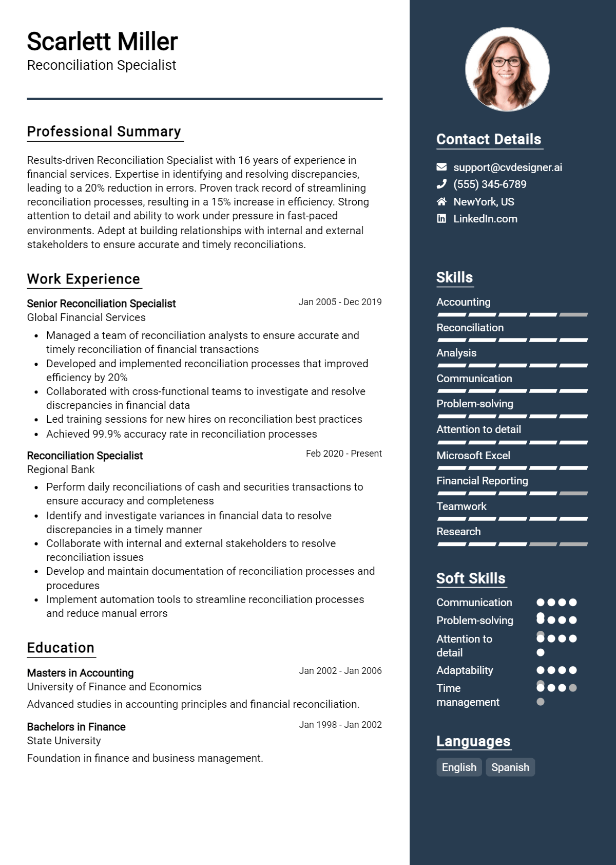 Reconciliation Specialist Resume Example