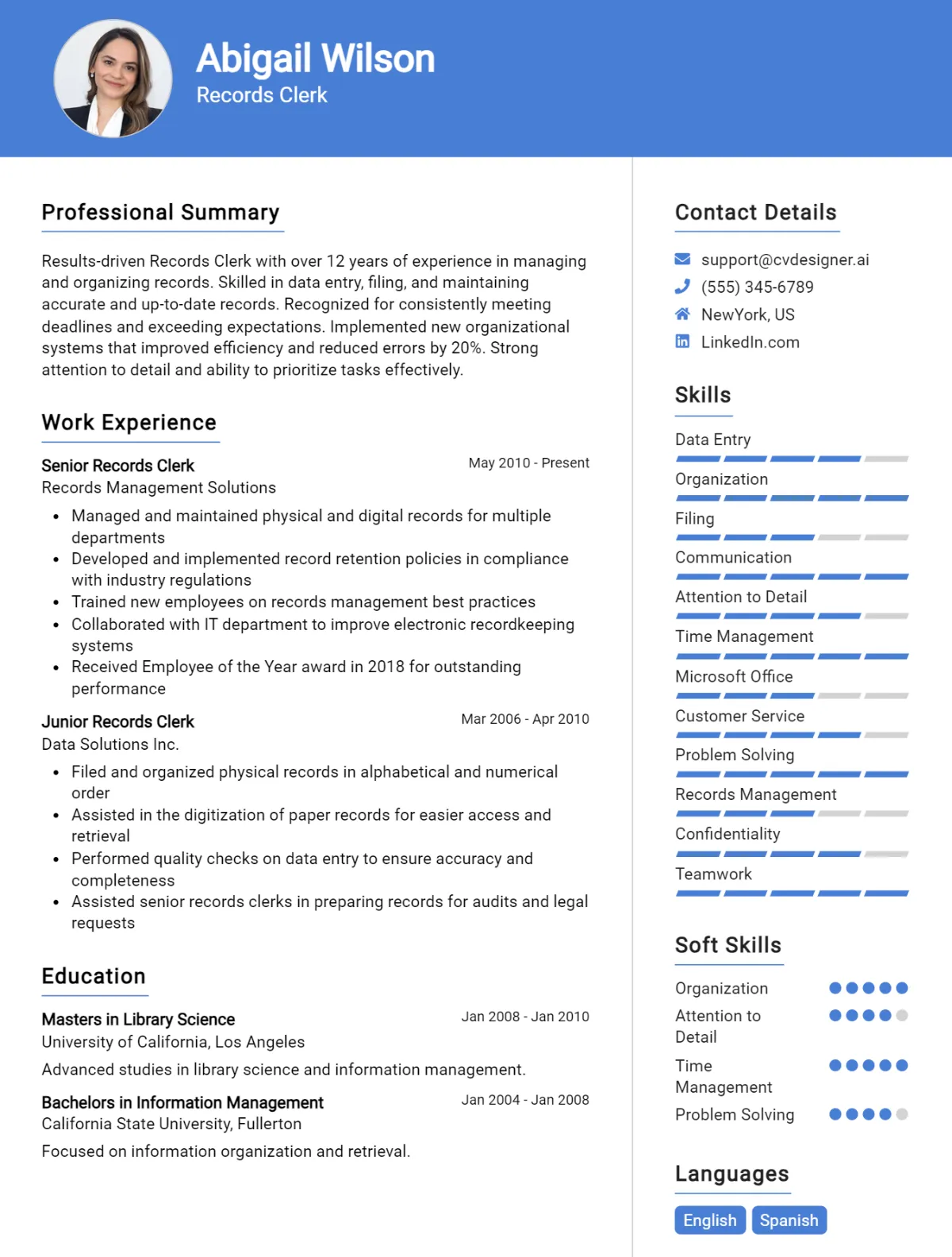 Records Clerk CV Example