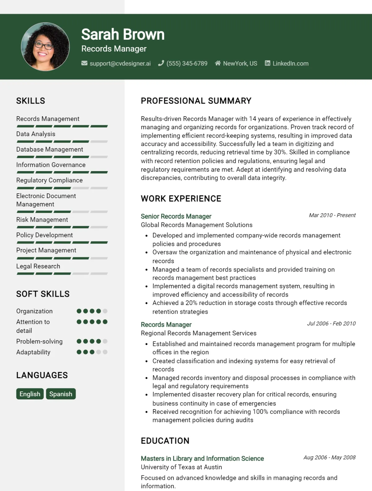 Records Manager CV Example