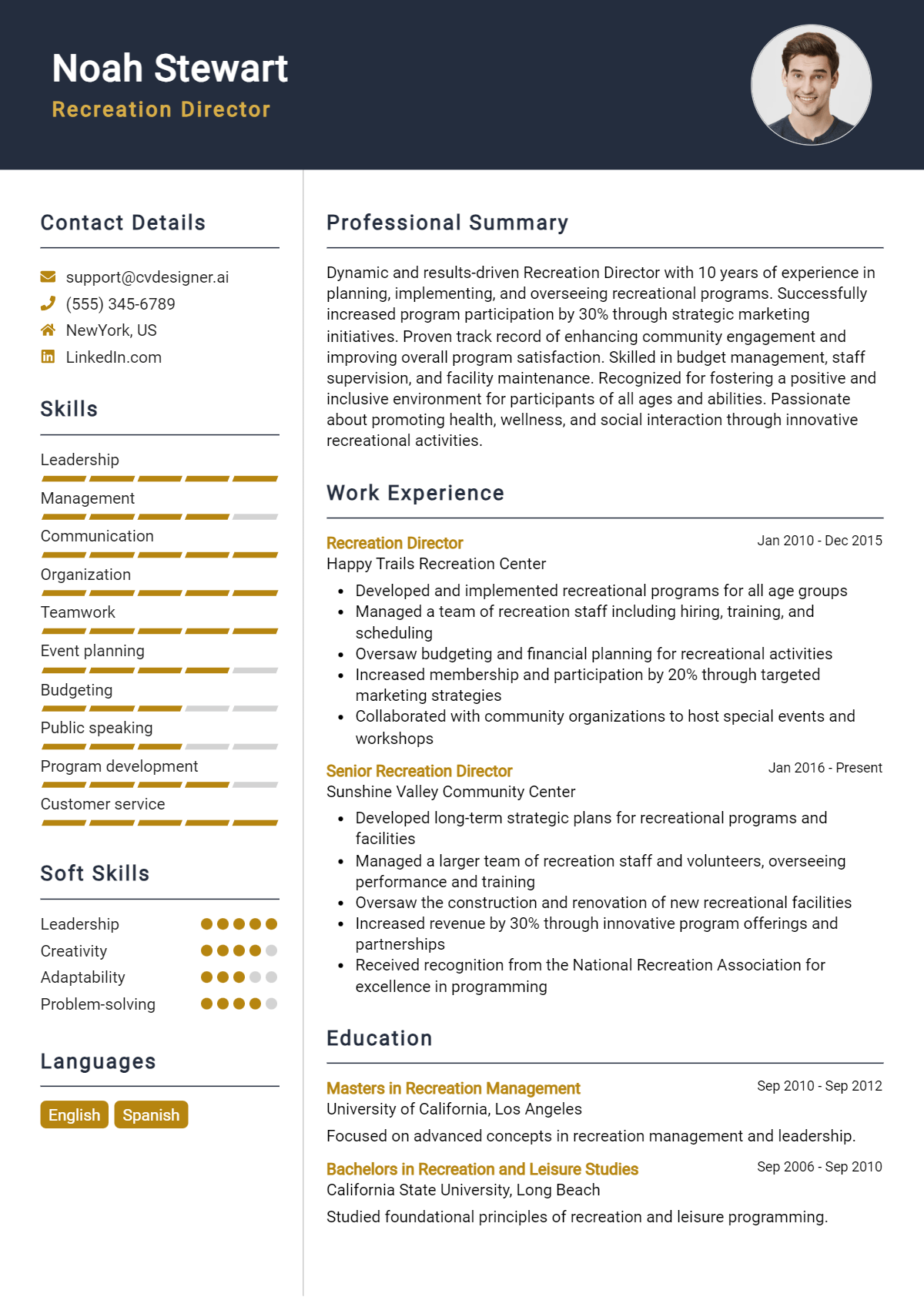 Recreation Director Resume Example