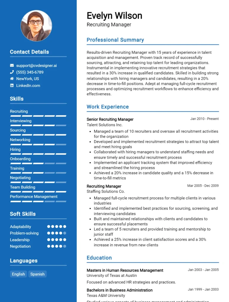 Recruiting Manager CV Example