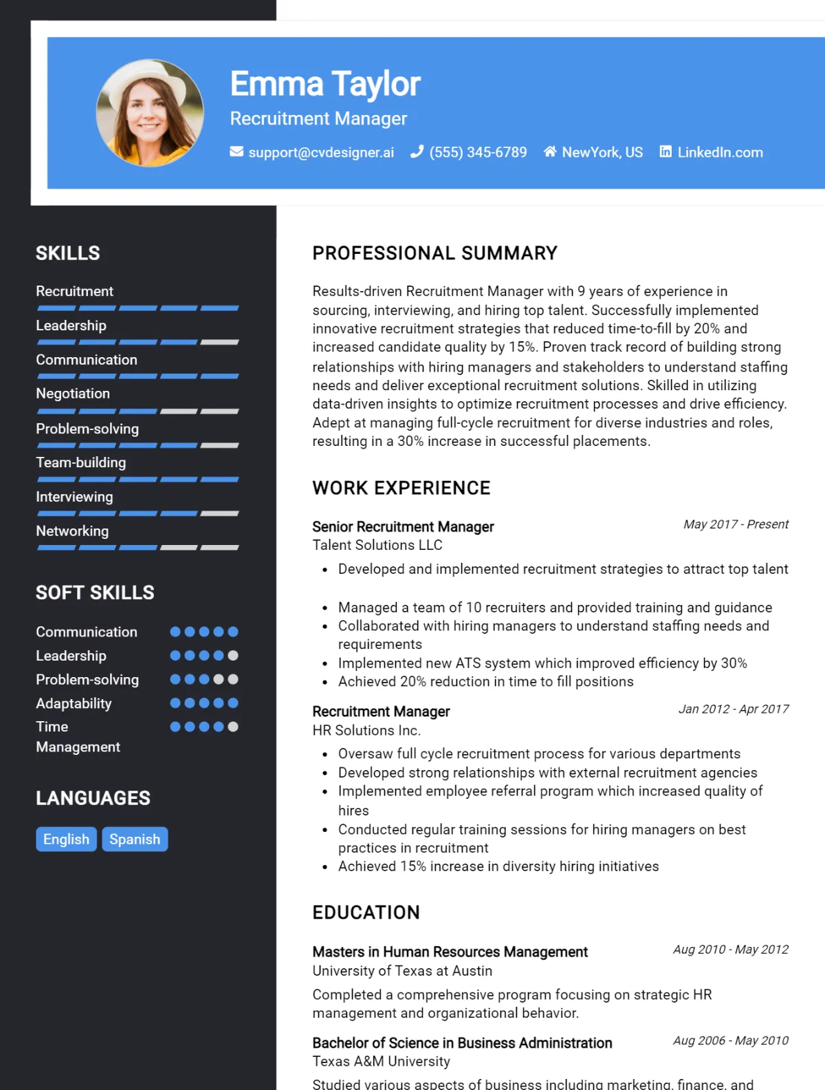 Recruitment Manager CV Example