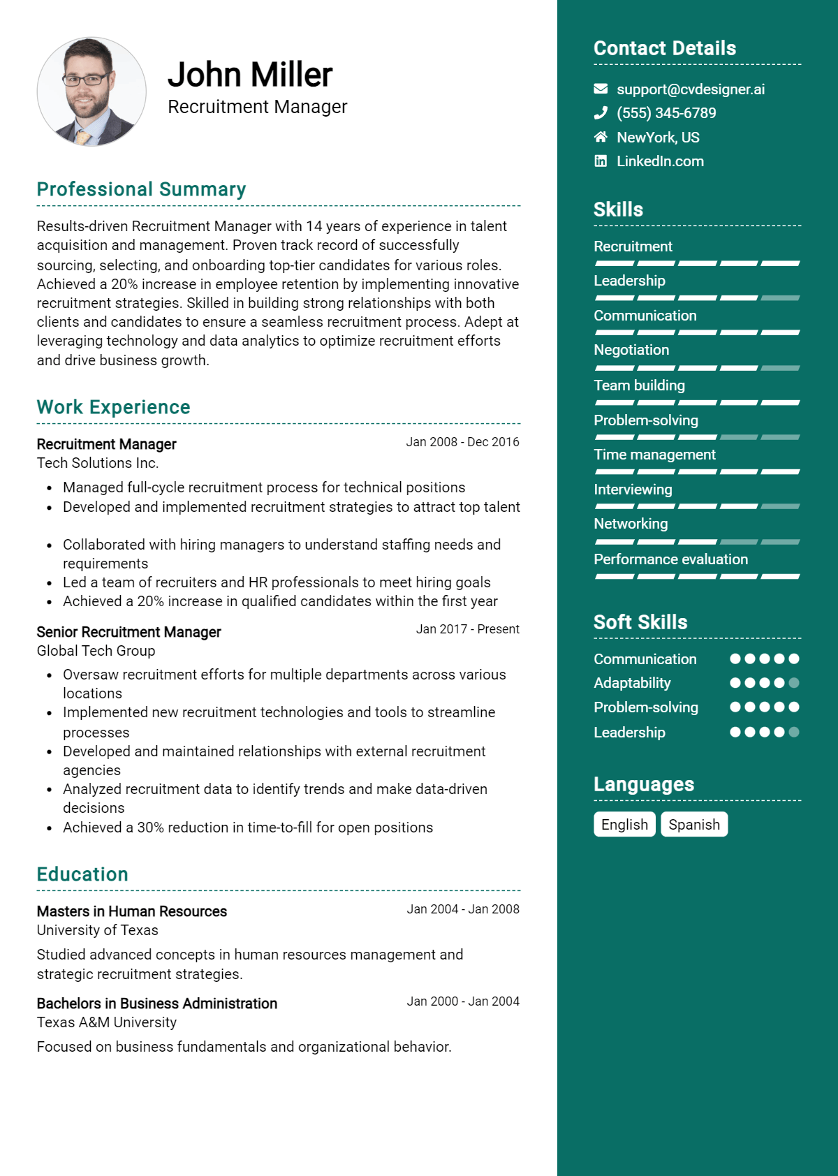 Recruitment Manager Resume Example