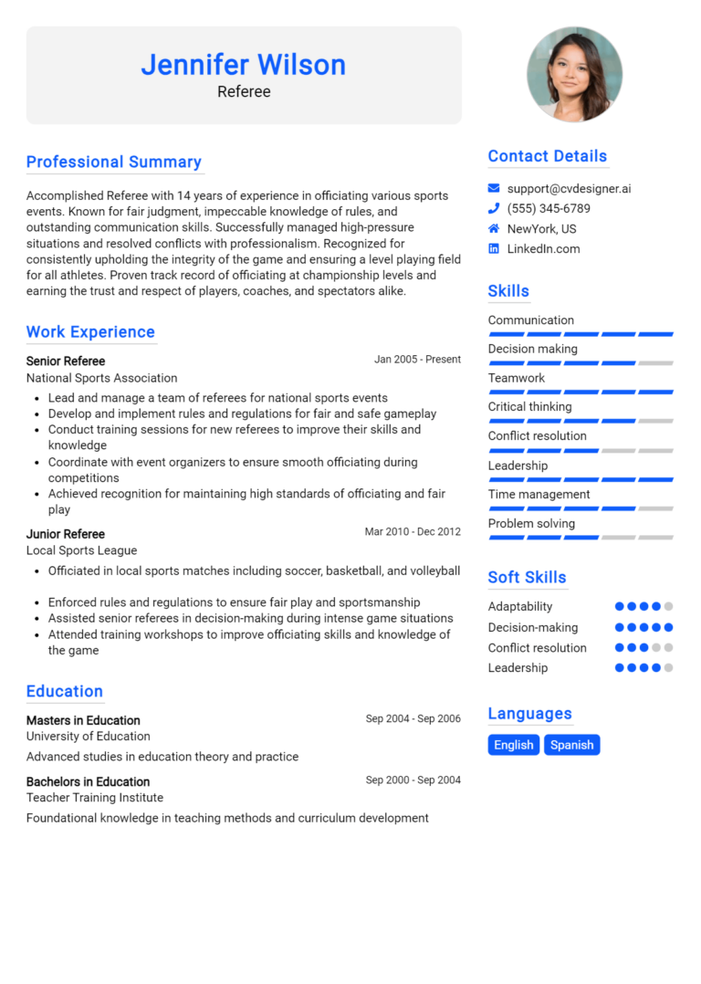 Referee Resume Example for 2025: Top Templates