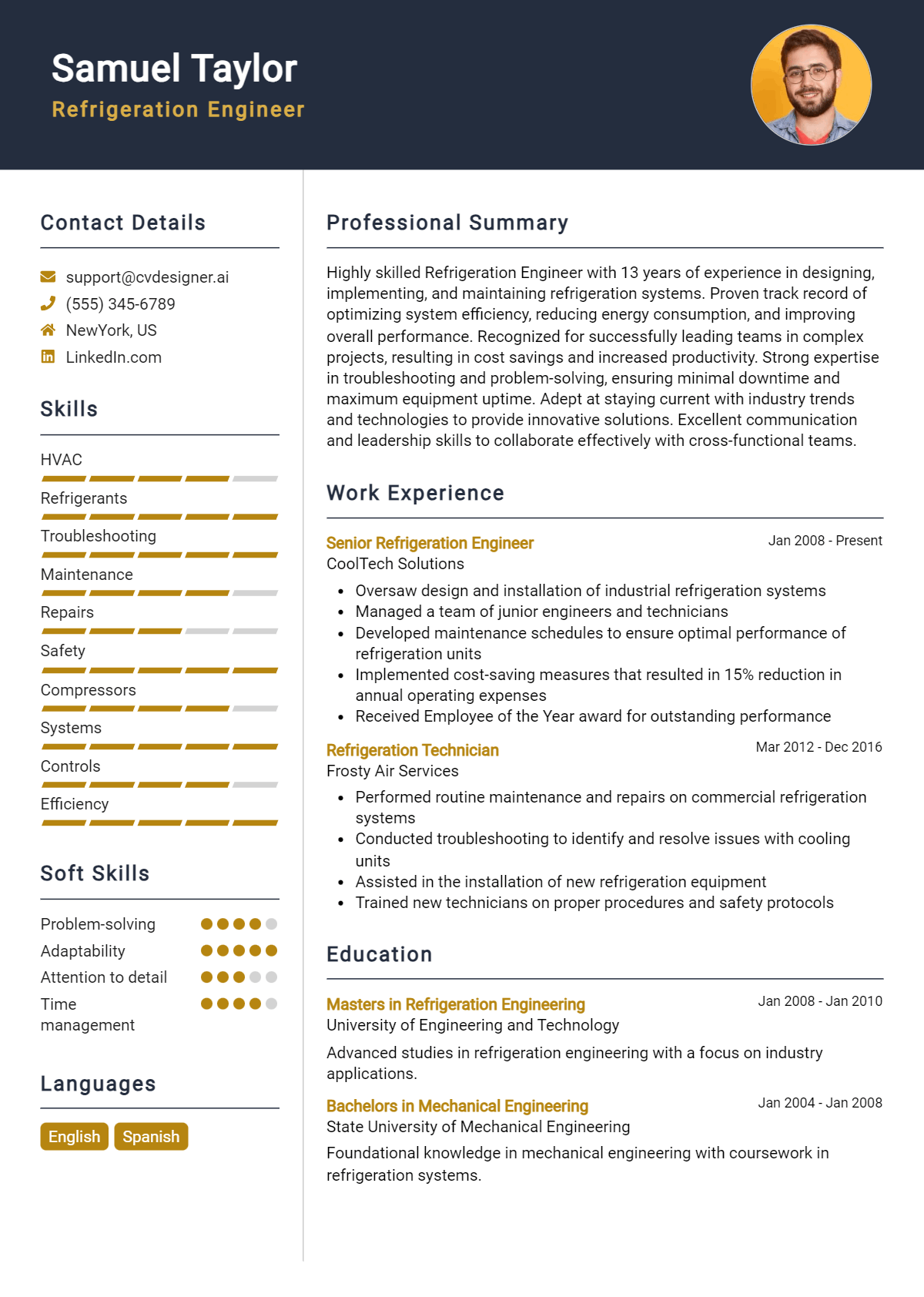 Refrigeration Engineer Resume Example
