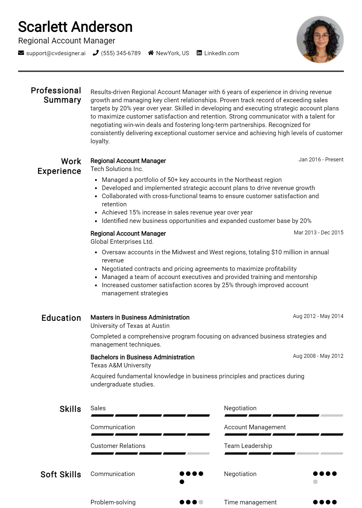 Regional Account Manager Resume Example