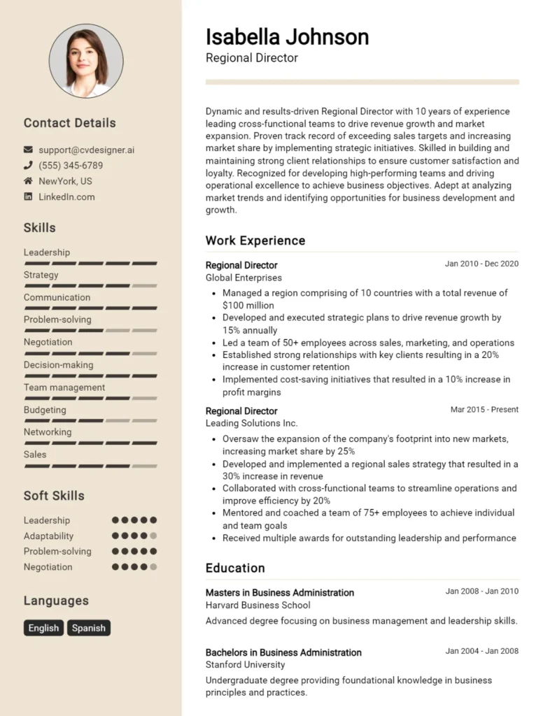 Regional Director CV Example