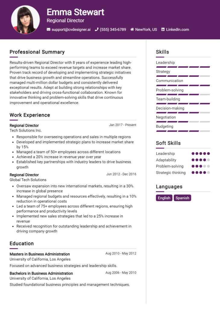 Regional Director Resume Example