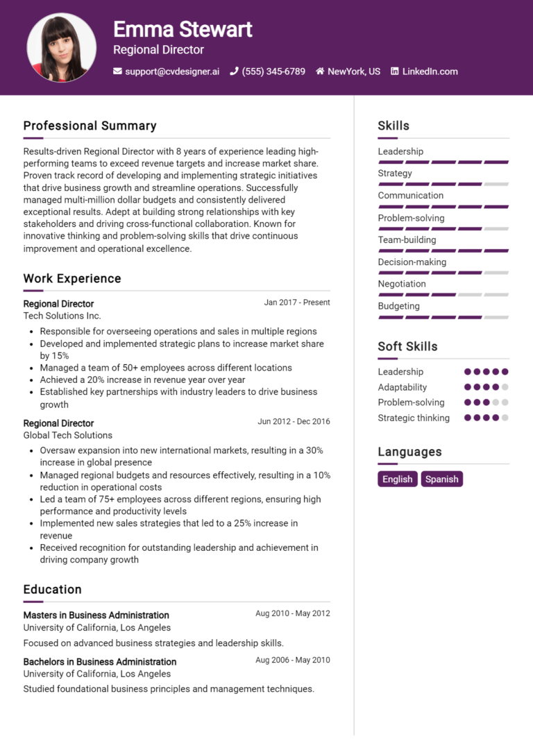 9 Regional Director Resume Examples for 2025: Writing Guide