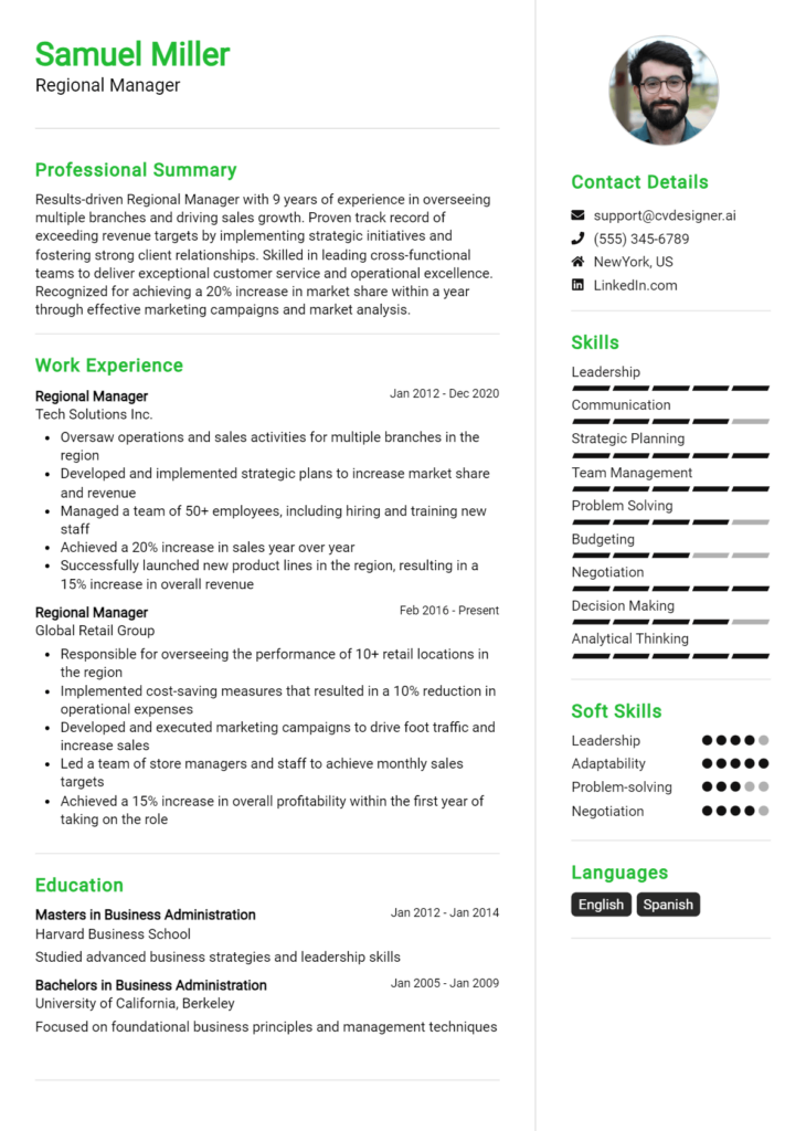 Regional Manager Resume Example