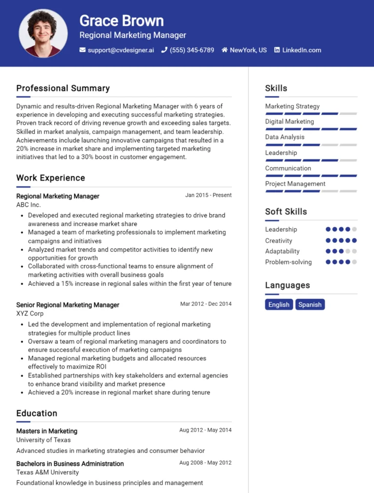 Regional Marketing Manager CV Example For 2025: How to Craft a Winning CV