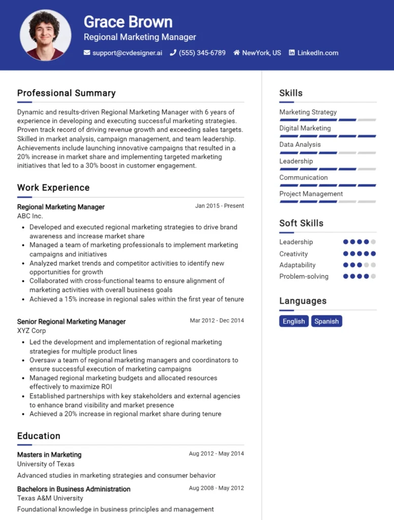 Regional Marketing Manager CV Example