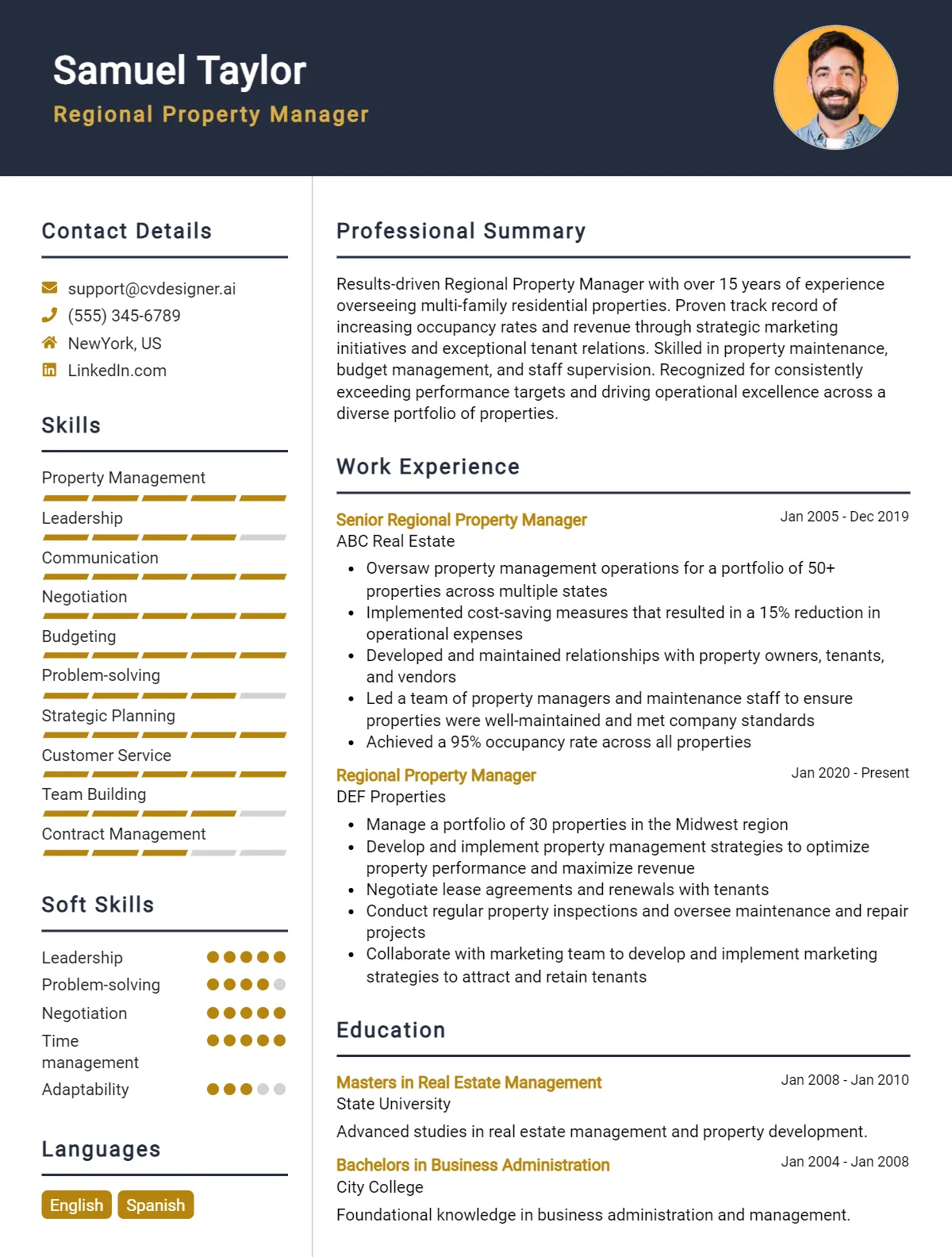 Regional Property Manager CV Example