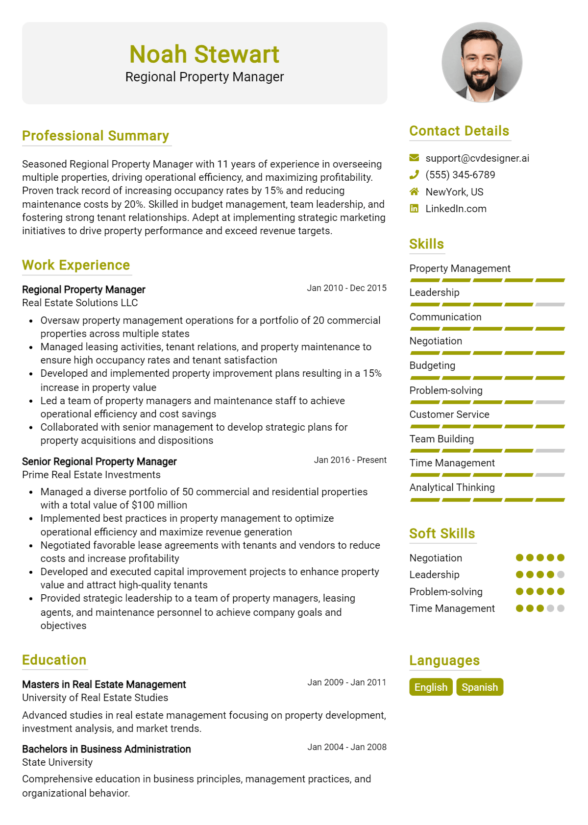 Regional Property Manager Resume Example