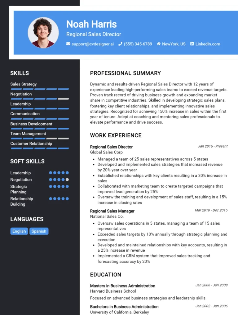 Regional Sales Director CV Example For 2025: Effective CV Writing Tips