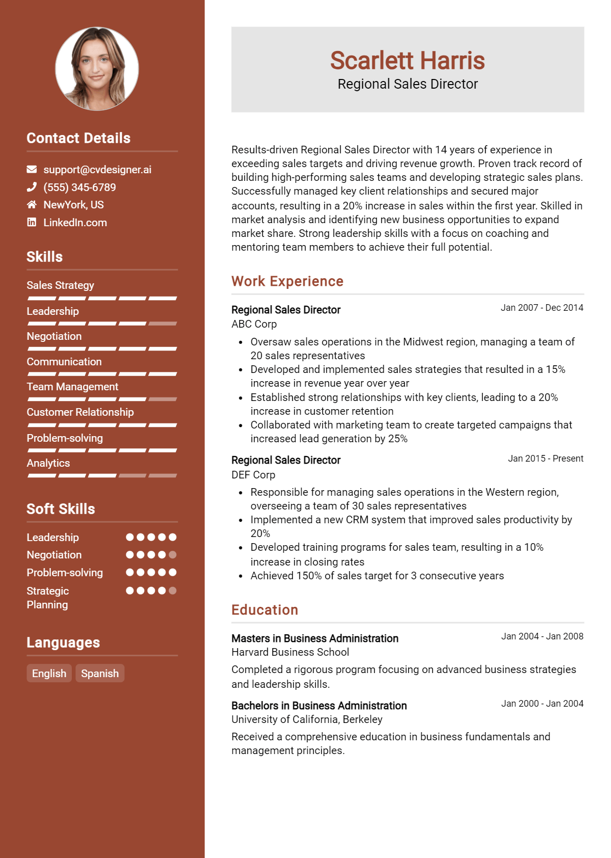 Regional Sales Director Resume Example