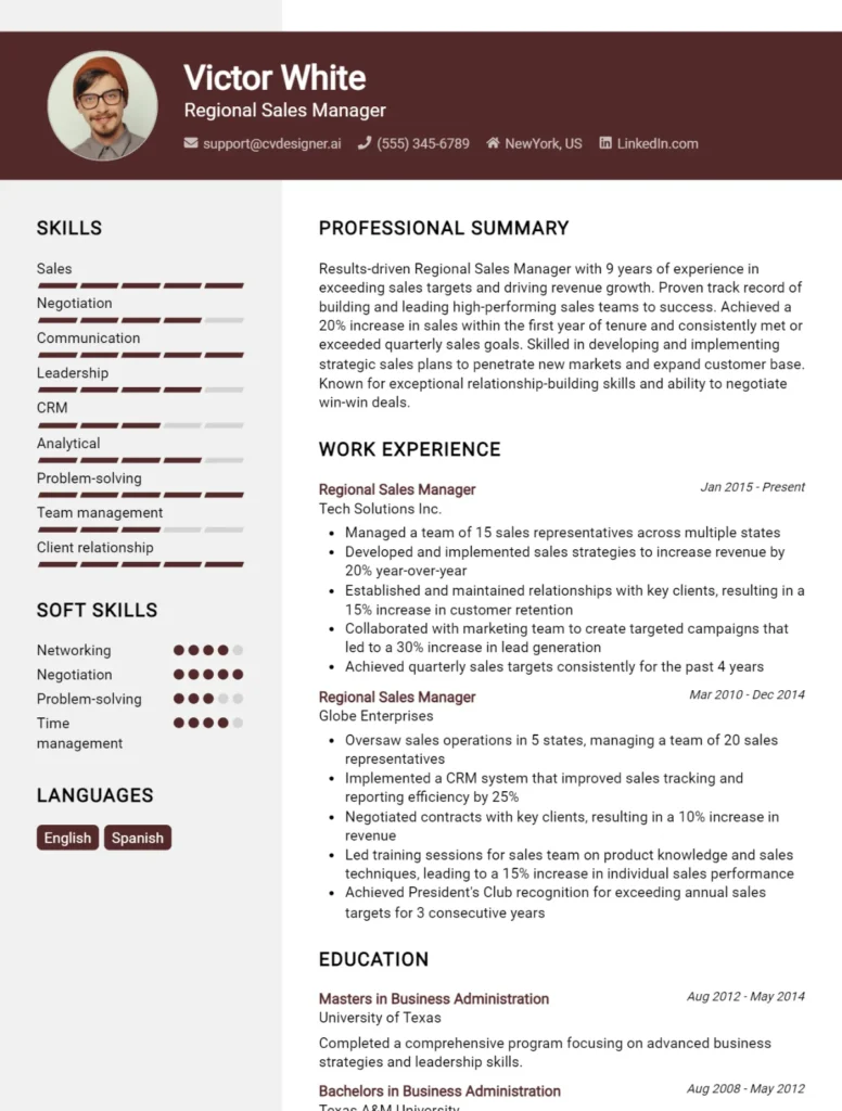 Regional Sales Manager CV Example