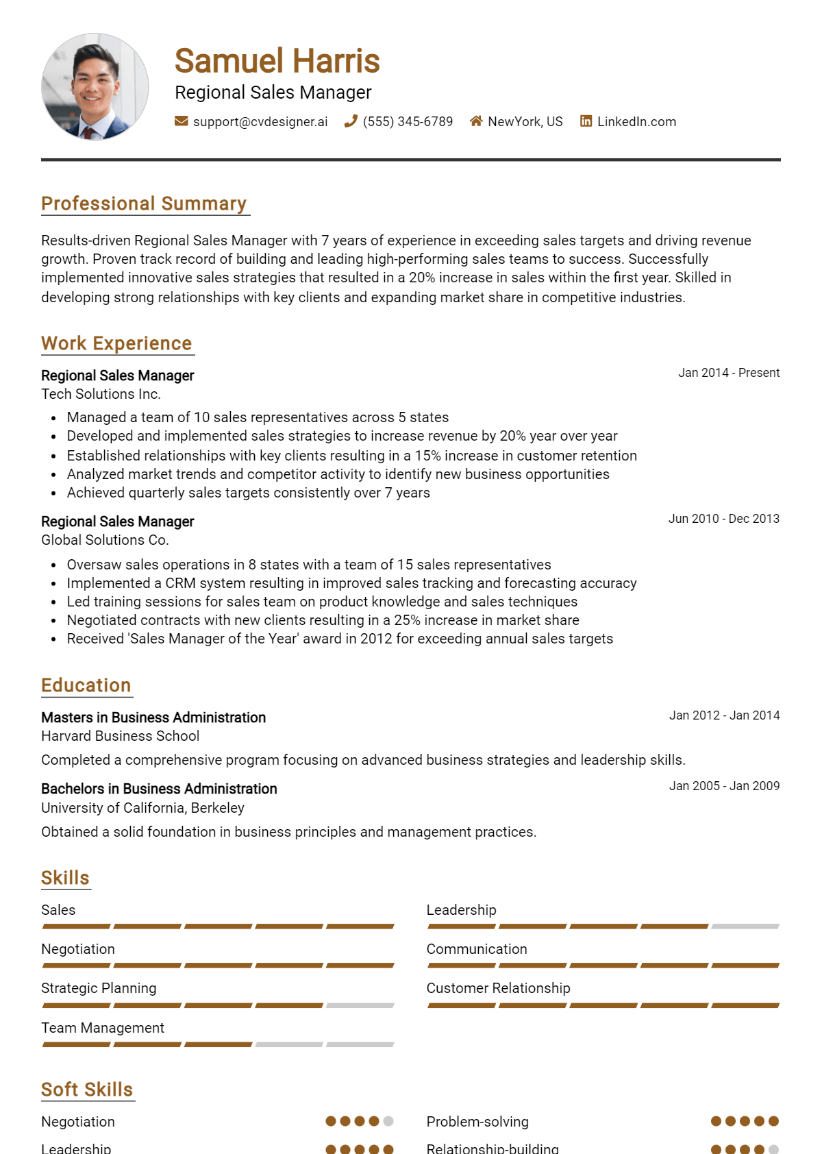 Regional Sales Manager Resume Example