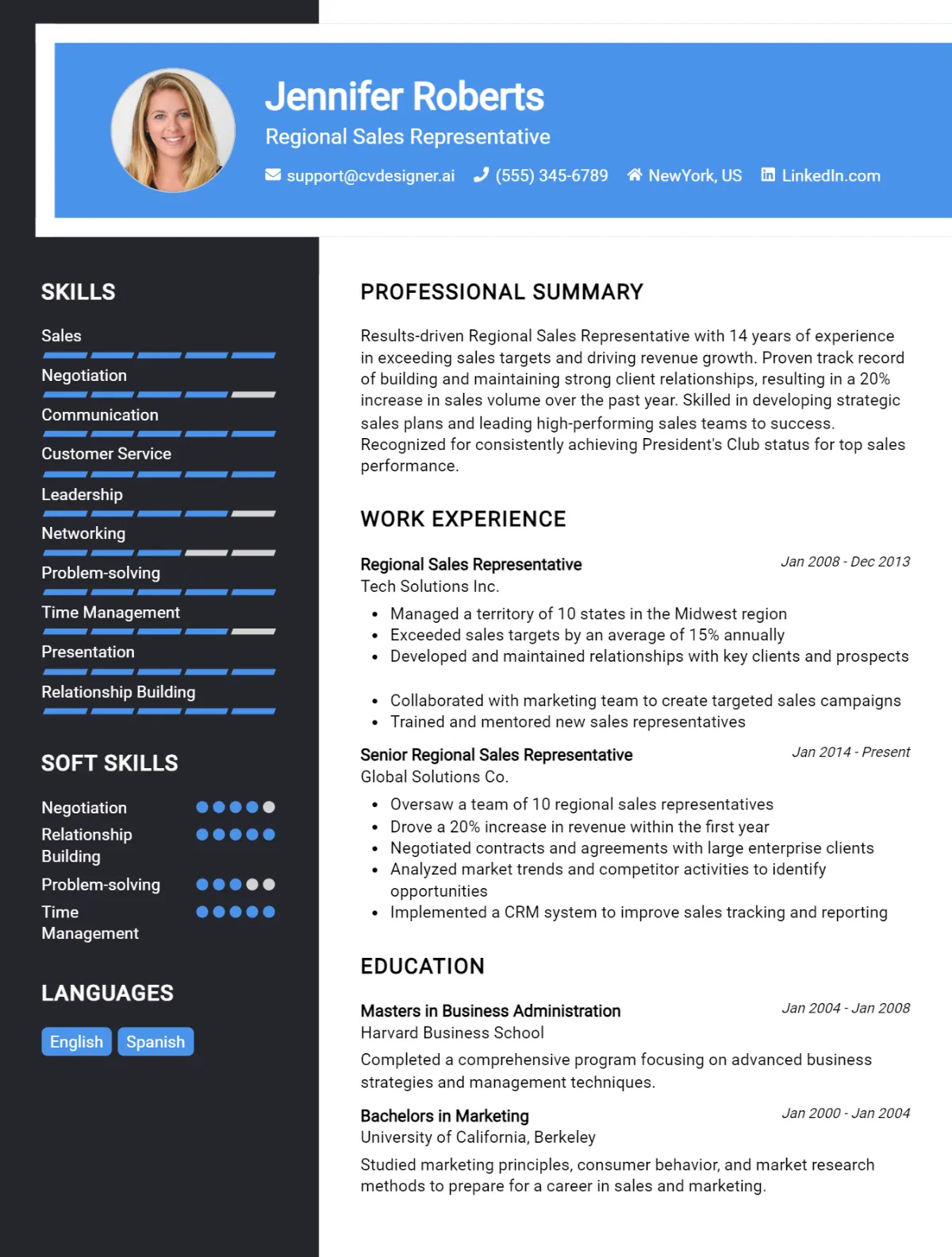 Regional Sales Representative CV Example