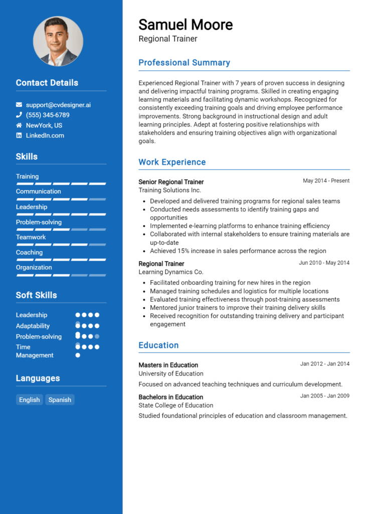 Regional Trainer Resume Example