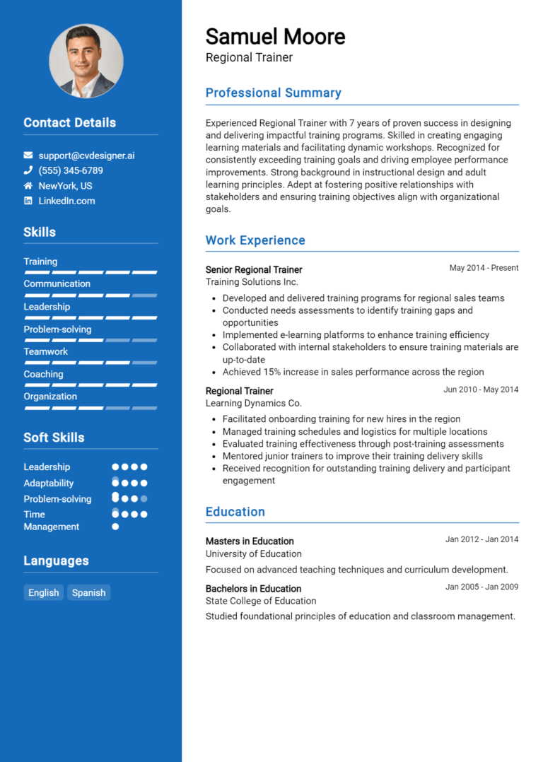 9 Regional Trainer Resume Examples for 2025: Tips & Templates