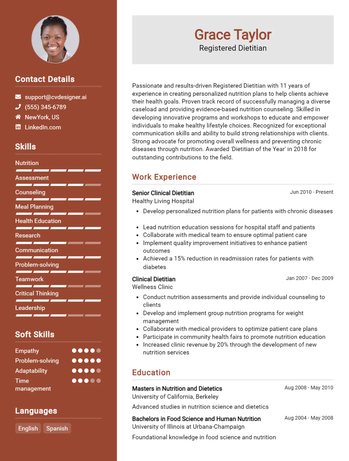 Registered Dietitian CV Example