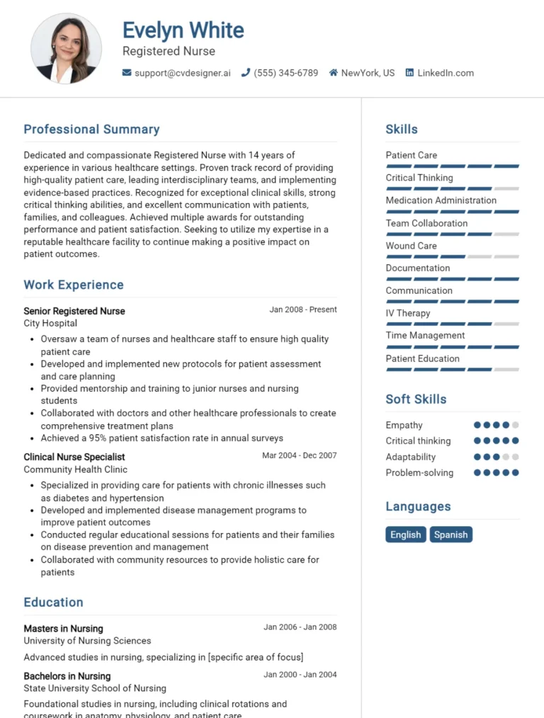 25 Registered Nurse CV Examples For 2025: Expert Tips & Templates
