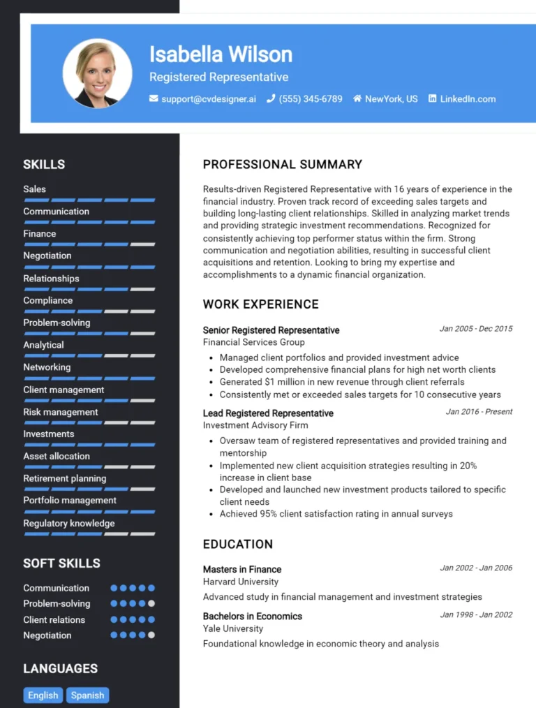 Registered Representative CV Example For 2025: Expert Tips & Templates