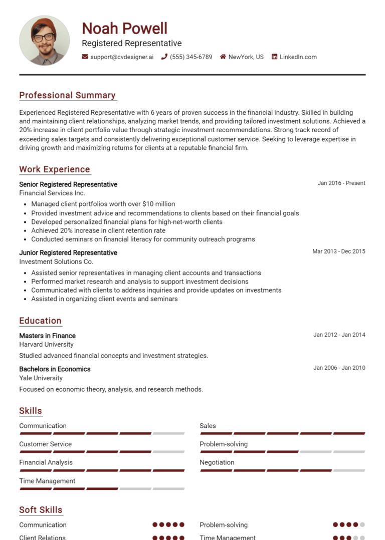 Registered Representative Resume Example for 2025: Free Guide