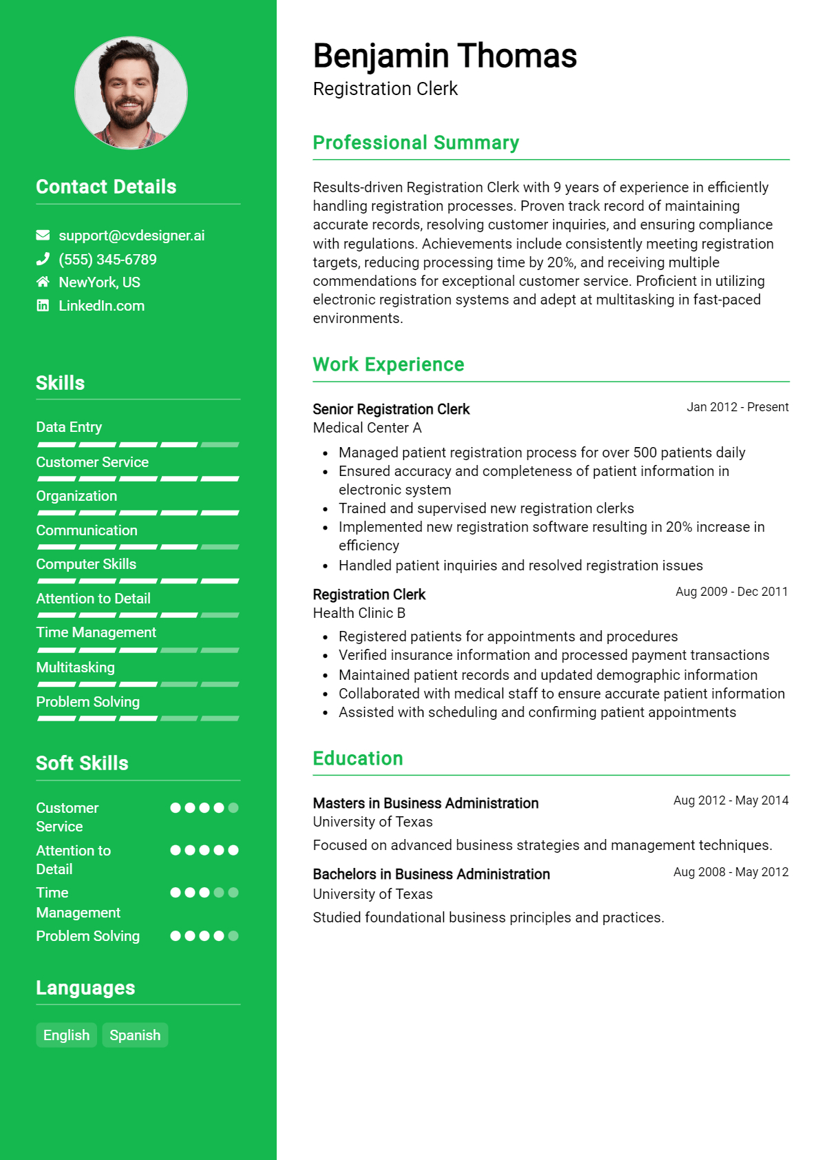 Registration Clerk Resume Example