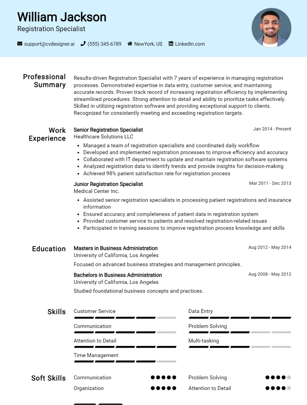 Registration Specialist CV Example