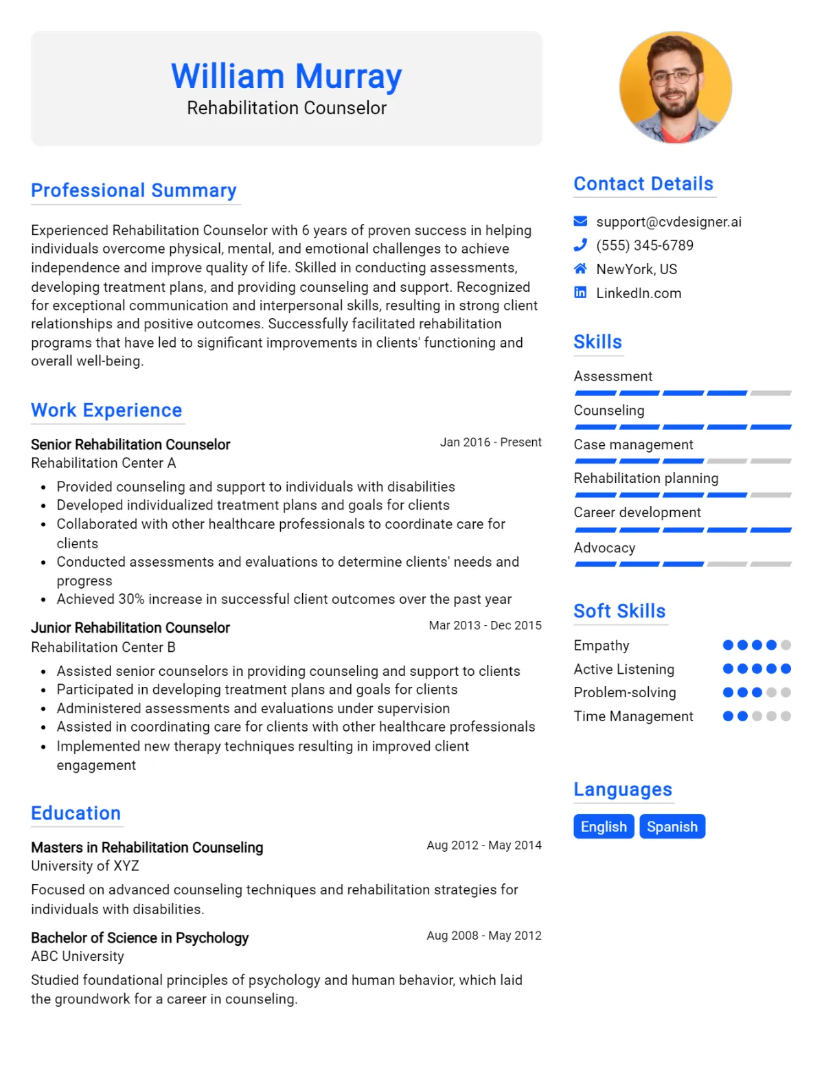 Rehabilitation Counselor CV Example