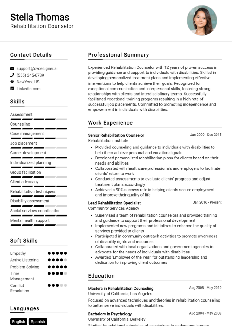 Rehabilitation Counselor Resume Example for 2025: How to Create a Professional CV