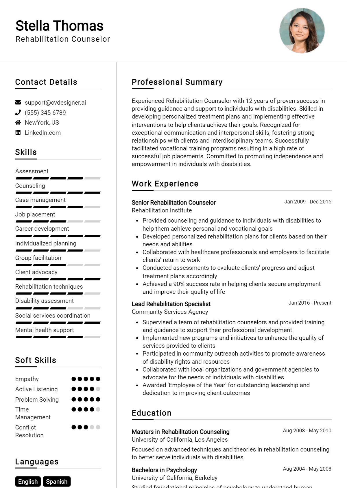 Rehabilitation Counselor Resume Example