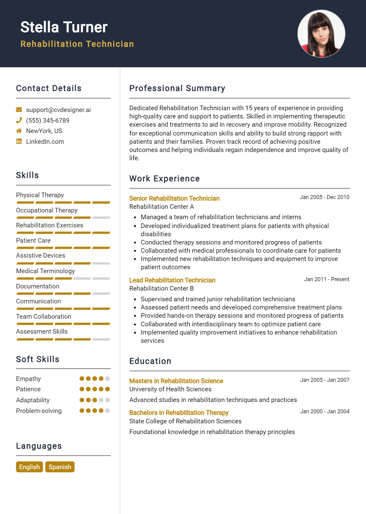 Rehabilitation Technician Resume Example