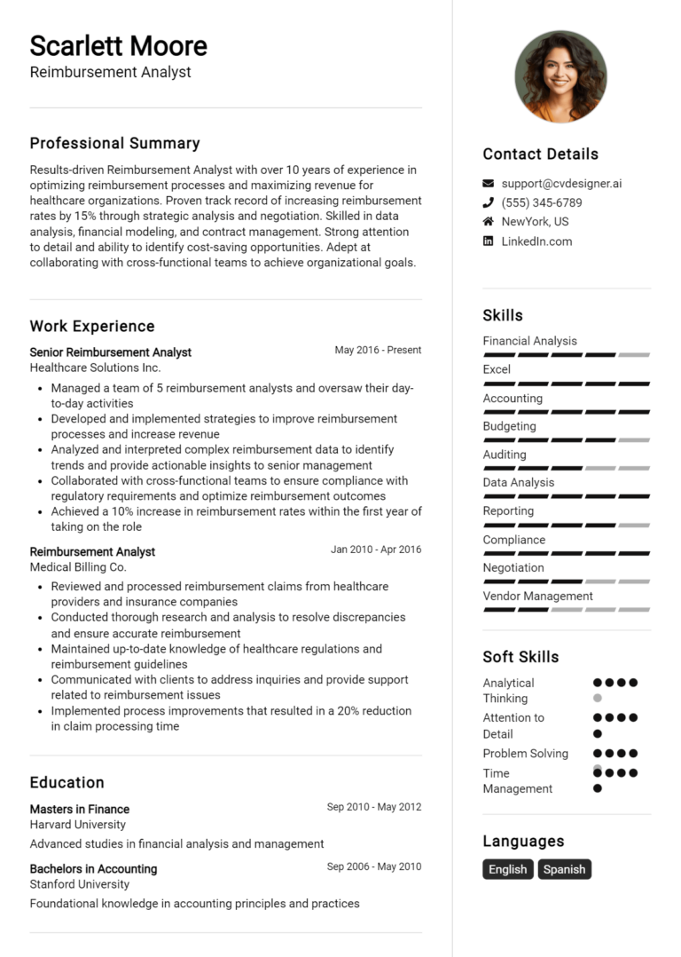 Reimbursement Analyst Resume Example for 2025: Tips to Stand Out