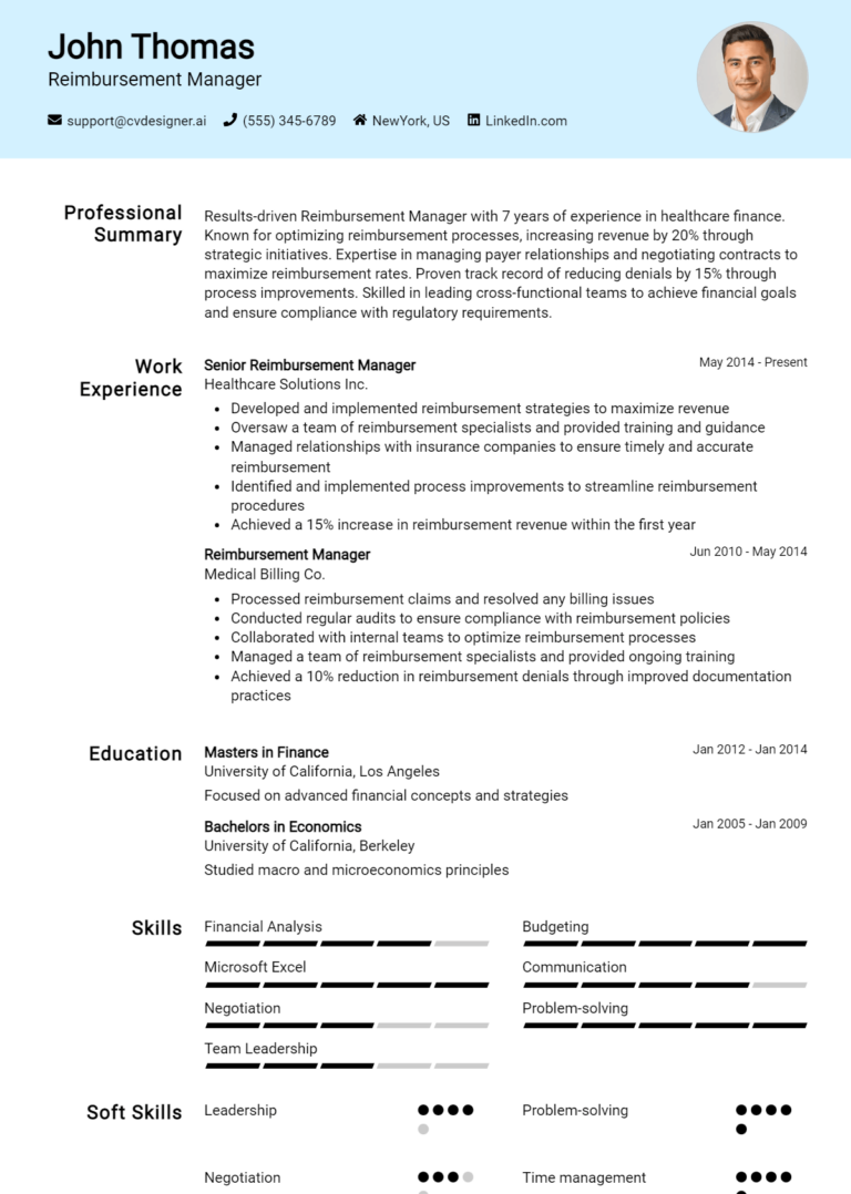 Reimbursement Manager Resume Example for 2025: How to Craft a Winning CV