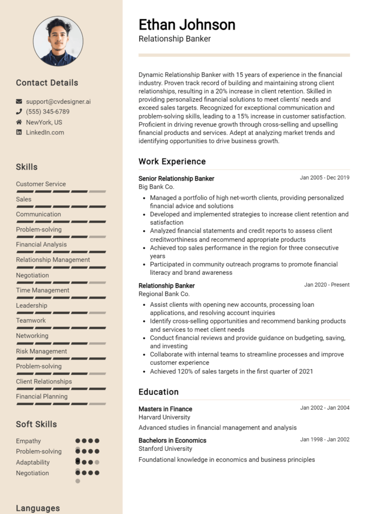 Relationship Banker Resume Example