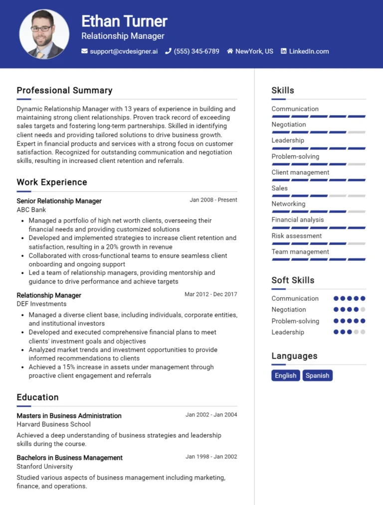 Relationship Manager CV Example For 2025: Effective CV Writing Tips