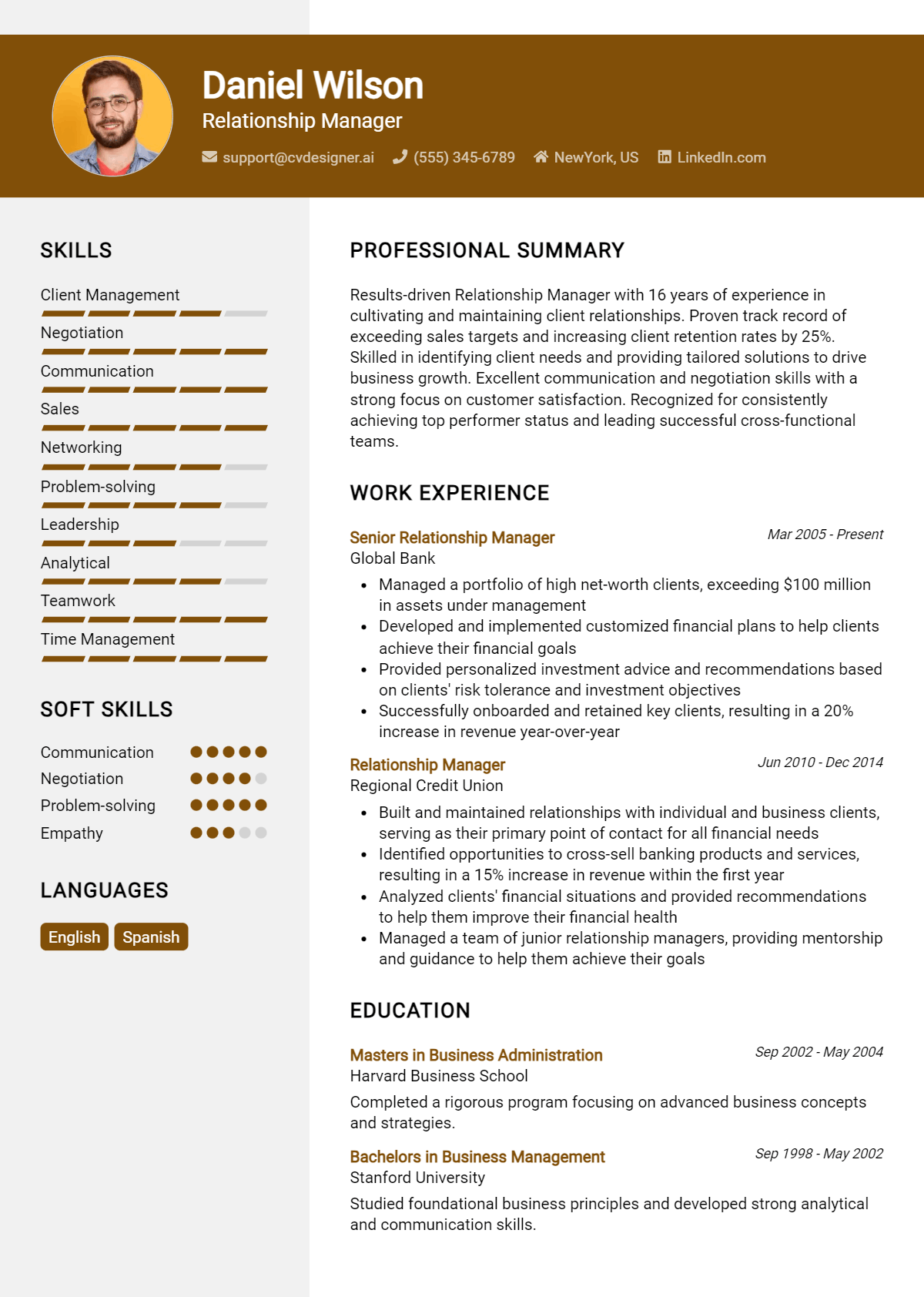 Relationship Manager Resume Example