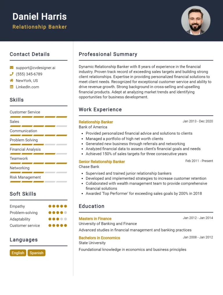 Relationship Banker CV Example For 2025: Tips to Stand Out