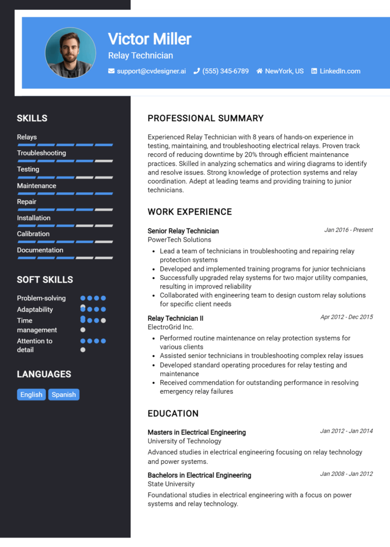 Relay Technician Resume Example for 2025: Best Formatting Tips