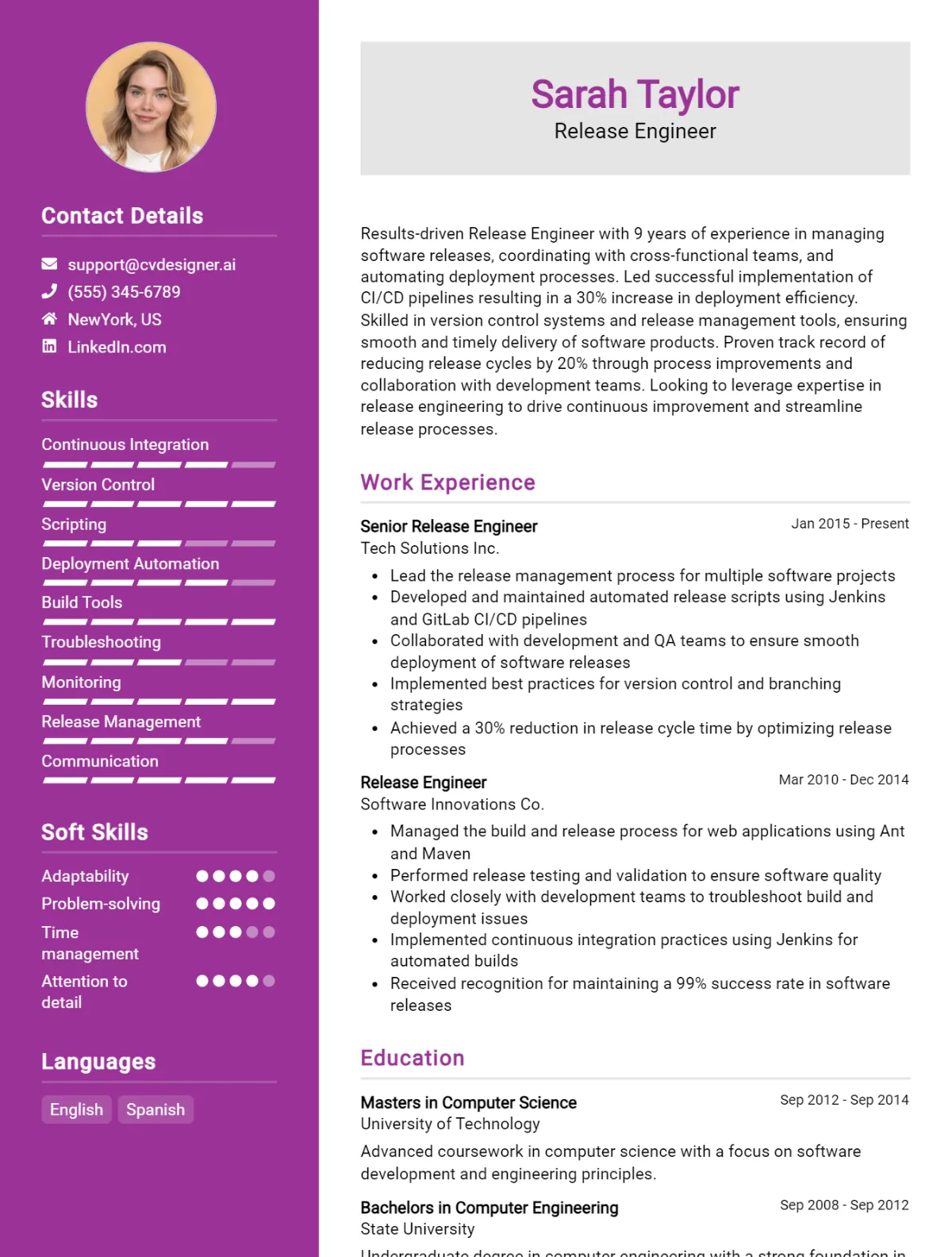 Release Engineer CV Example