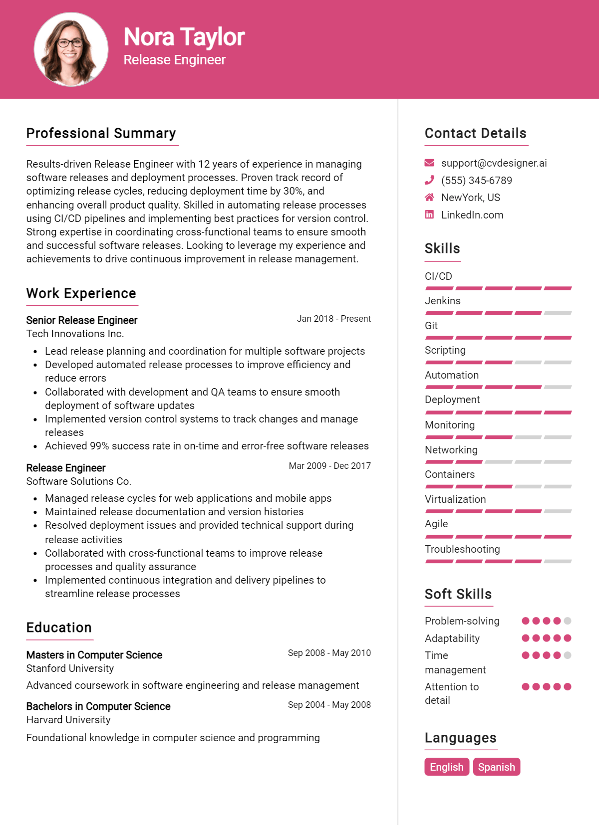 Release Engineer Resume Example